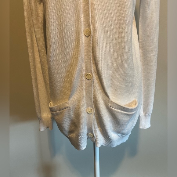 Ralph Lauren Sport Knit Cardigan Sweater White with Navy Monogram size M - Picture 4 of 11